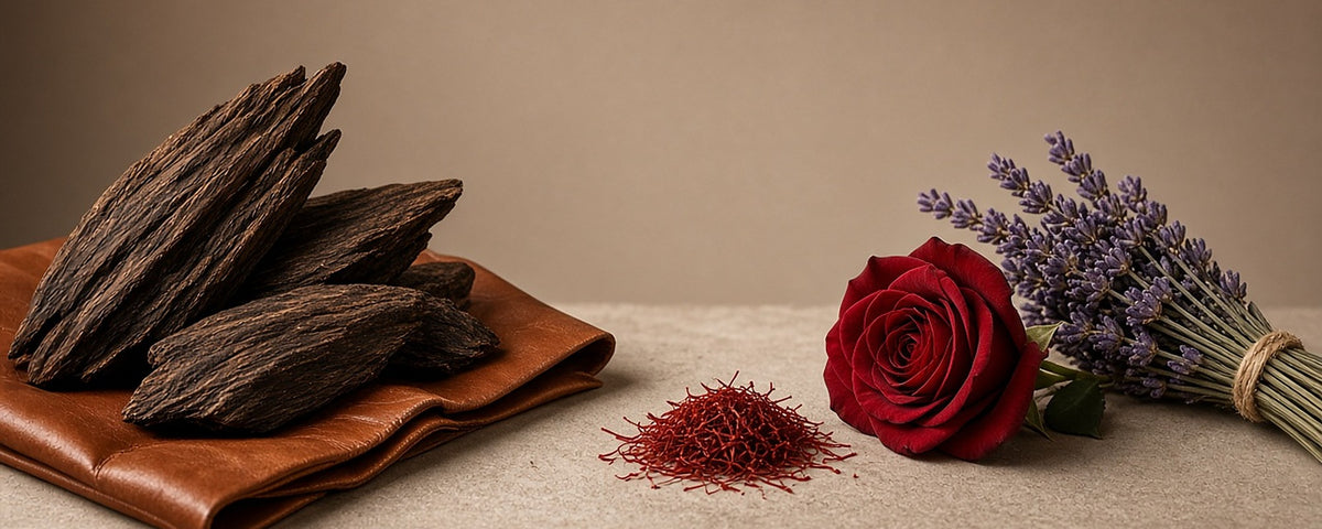 Duftnoten Holzig & Leder: Oud, Leder, Safran, Rose und Lavendel